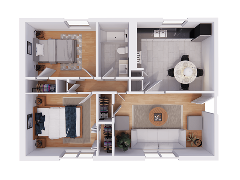 Floor plan for 2 beds, 1 bath, 865 sqft
